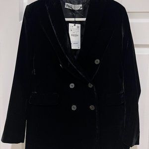 Zara Velvet Double Breasted Oversized Blazer Black